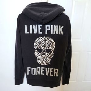 Rare Victoria Secret Pink vintage Size M Skull Bling zip up hoodie